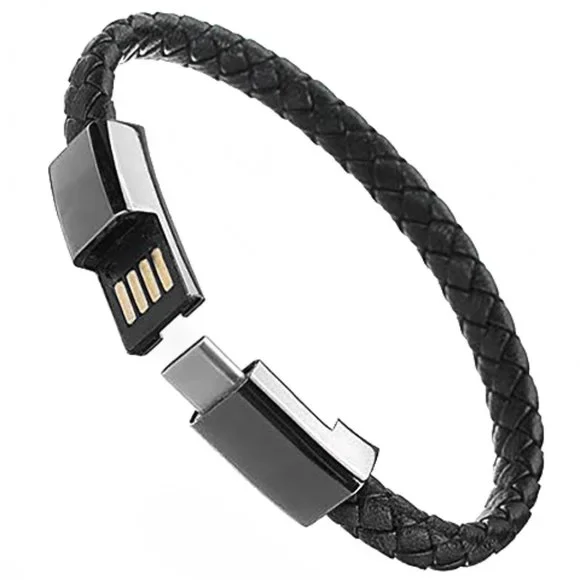 Men's black leather bracelet wit USB-C drive. - Picture 3 of 3